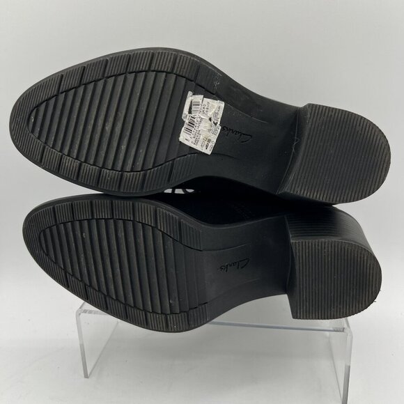 Clarks Womens 8.5 Black Suede Boot Lace Up Heeled Ankle Booties Office Old Money - Picture 6 of 14